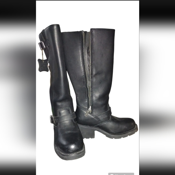 Harley Davidson Women's boots tall black zip up leather NWT size 7 - Picture 1 of 9